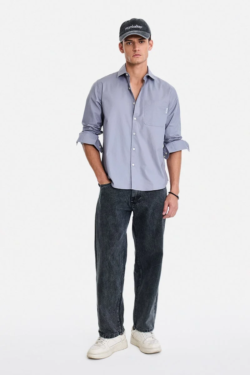 سنيتش Grey Solid Long Sleeve Regular Fit Casual Shirt