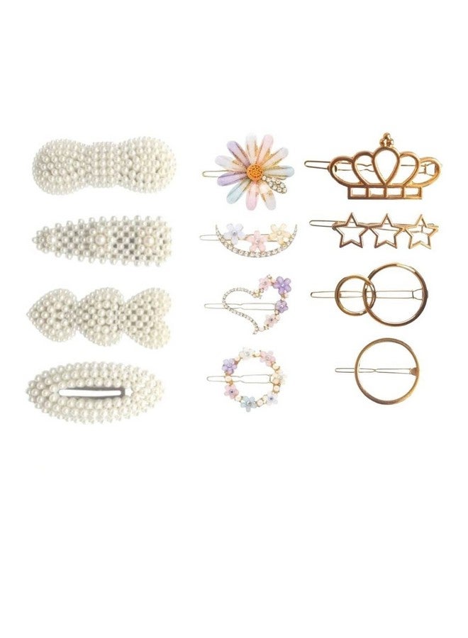 LIVECOOL pack of 15 Style Pearl Flower Lock Pin Tic Tak Hair Clip Hair Accessories set For Women And Girls (Multicolor Desginee) Hair Accessories For Women Stylish Hair Jewellery - Image 1