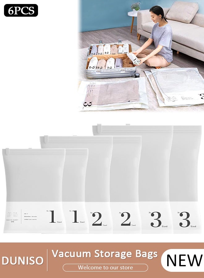 DUNISO Vacuum Storage Bags- Pack of 6 (2 Large + 2 Medium + 2 Small) Reusable Compression Bags Space Saver for Packing, Clothes, Comforters , Blankets, No Pump Needed - Image 1