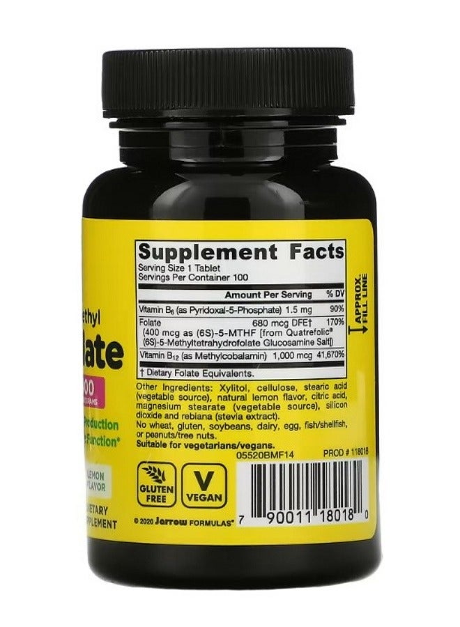jarrow formulas Methyl B12  Methyl Folate Lemon 100 Chewable Tablets - Image 2