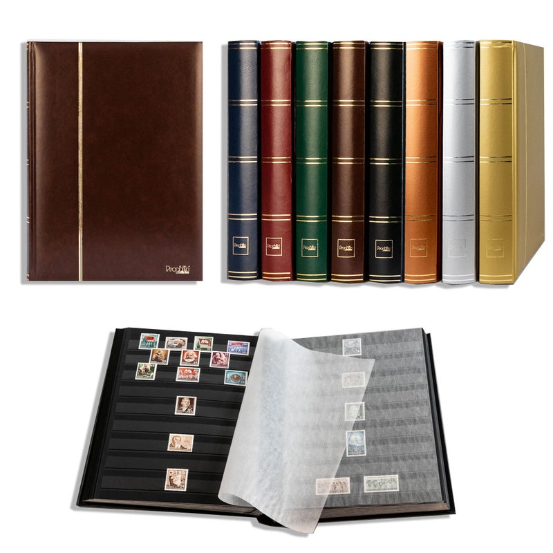 Prophila Collection ألبوم طوابع بروفيلا جديد 60 جانب أسود غلاف بني مبطن - Image 2