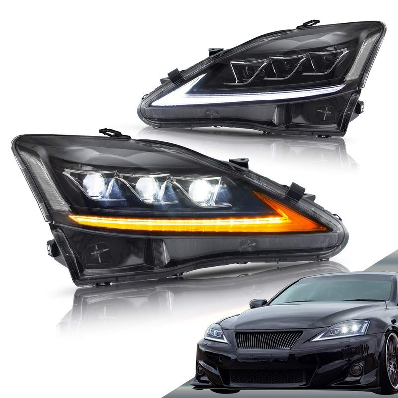 VLAND Led Headlights Compatible with Lexus IS250 IS250C IS350 IS350C IS220d 20062012 ISF 20082014 wSequential Indicator wProjecctor wClear Reflector