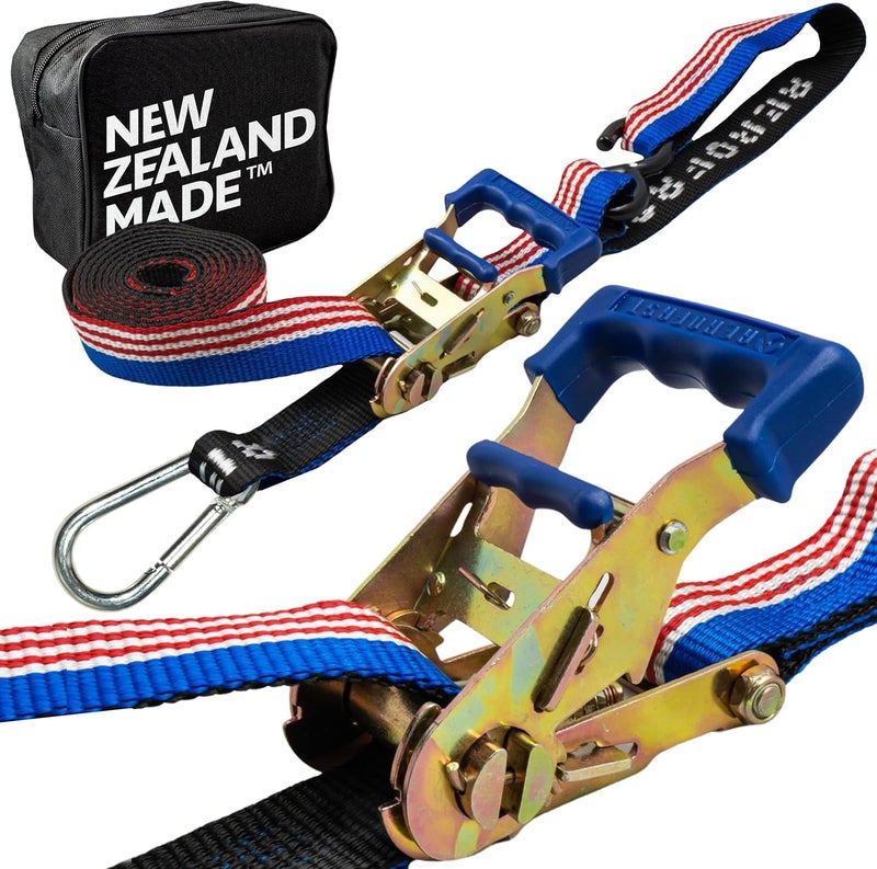 Aerofast Motorcycle Ratchet Strap 1.5" x 8" Heavy Duty Tiedown - 2 Pack with Soft Loop System & Safety Carabiner - Image 1