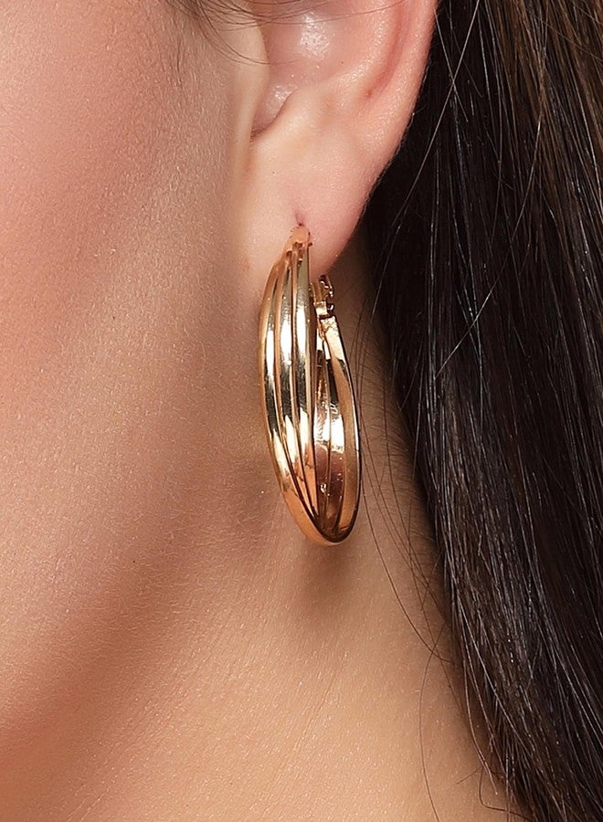 Karatcart Bohey by KARATCART Set of 9 Gold-Plated Multi-Design Stud and Hoop Earrings for Women - Image 4