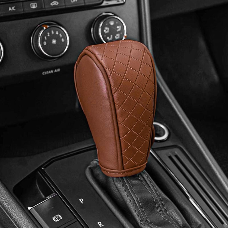 QKYS Leather Car Gear Shift Knob Cover Upgraded AntiSlip Design Stick Shift Knob Cover Universal Durable Car Decorative Accessories Shifter Stick Protector Suitable for CarsTrucksSUVs CaBn - Image 3