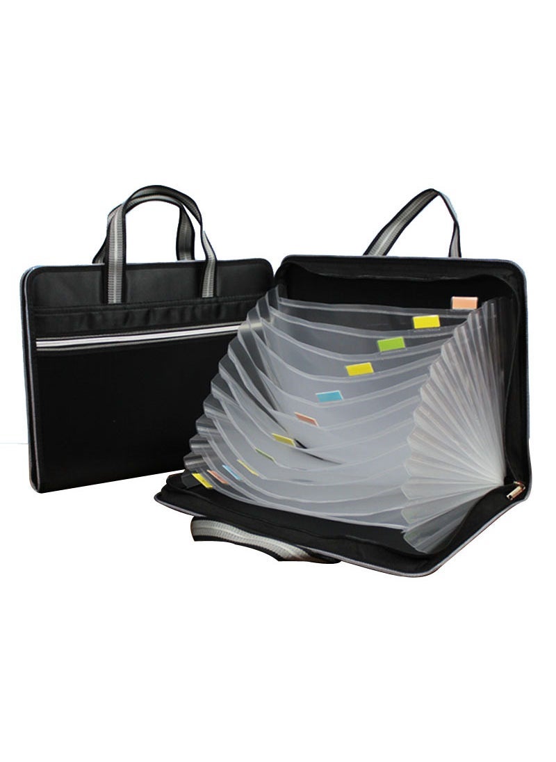 Generic Waterproof A4 Accordion Bag 12-Layer Canvas Document Organizer Black