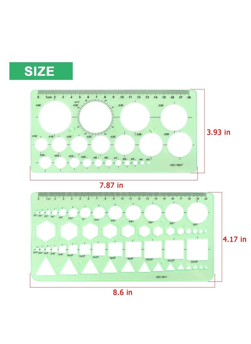 Generic - 2 Pack Circle Template Measuring Geometry Ruler Geometric Drawings Stencils Rulers Scale Drafting Digital Drawing Set for Office and School Building Formwork Drawings Templates - Image 1