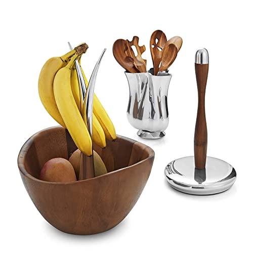 nambe Fruit Tree Bowl | Fruit Basket with Banana Hanger | Large Decorative Wooden Fruit Bowl for Kitchen Counter or Centerpiece Table Décor | Made of Acacia Wood and Metal Alloy | 12-Inch - Image 2