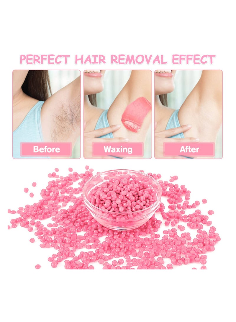 Hard Wax Beads for Hair Removal with 10 Sticks, Wax Beads for Sensitive Skin, Body Wax Beads for Thick Hair, Waxing Beads for Face, Eyebrows, Body, Home(100g/pack) (5pack, Rose) - Image 4