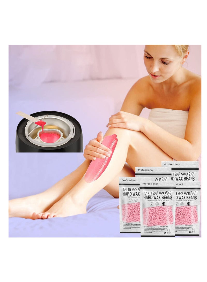 Hard Wax Beads for Hair Removal with 10 Sticks, Wax Beads for Sensitive Skin, Body Wax Beads for Thick Hair, Waxing Beads for Face, Eyebrows, Body, Home(100g/pack) (5pack, Rose) - Image 5