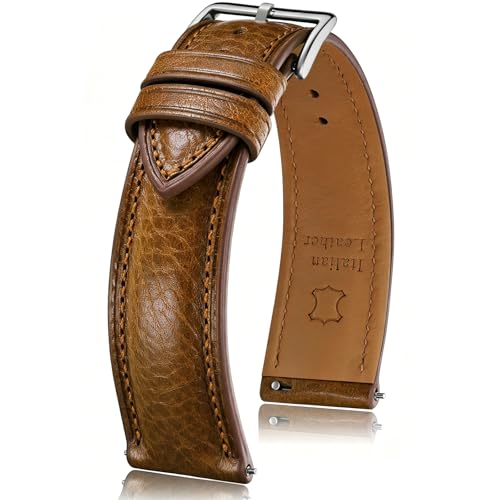 Getalia Italian leather Watch Band Tuscany Natural Vegetable-Tanned Full Grain Genuine Leather, Skin-Safe, Quick Release Replacement Watch Straps for Men and Women Thick and Soft (Cognac Width-21mm) - Image 1