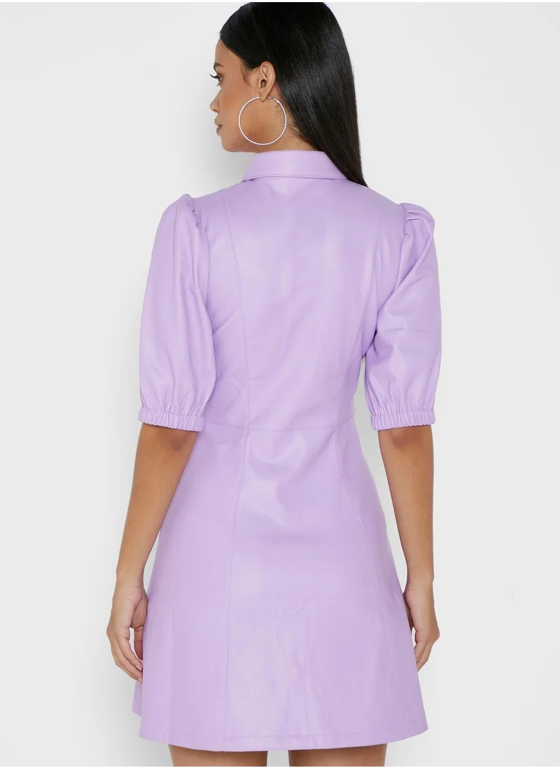 NA-KD Puff Sleeves Pu Mini Shirt Dress