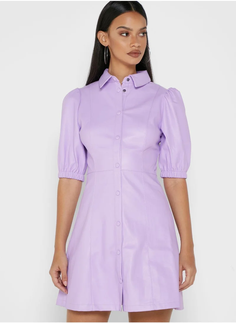 NA-KD Puff Sleeves Pu Mini Shirt Dress