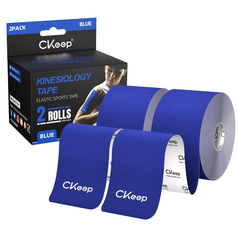 شريط كينيسيوLOGY CKeep غير مقصوص 2 رول قطن أصلي مرن شريط رياضي متميز خالي من اللاتكس مضاد للحساسية 2 بوصة × 16 قدم أزرق