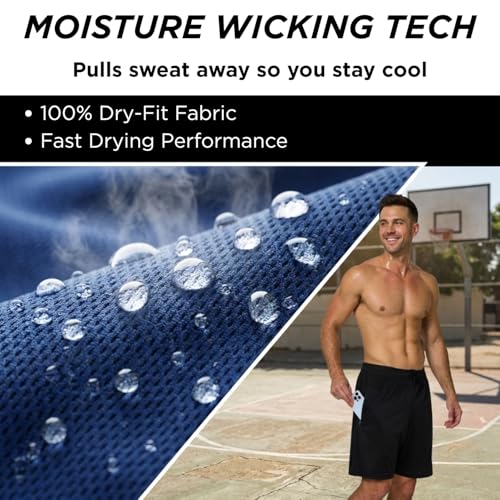 Ultra Performance Mens 5 Pack Athletic Running Shorts, Loose fit Basketball Gym Workout Shorts for Men with Zippered Pockets - Image 4