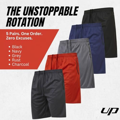 Ultra Performance Mens 5 Pack Athletic Running Shorts, Loose fit Basketball Gym Workout Shorts for Men with Zippered Pockets - Image 5