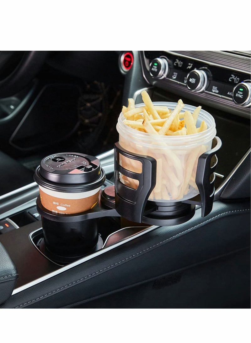 Excefore 2 in 1 Multifunctional Car Cup Holder Expander Adapter with Adjustable Base, All Purpose and Organizer for Snack Bottles Cups Drinks 360 Degrees Rotating Dual Mount - Image 1