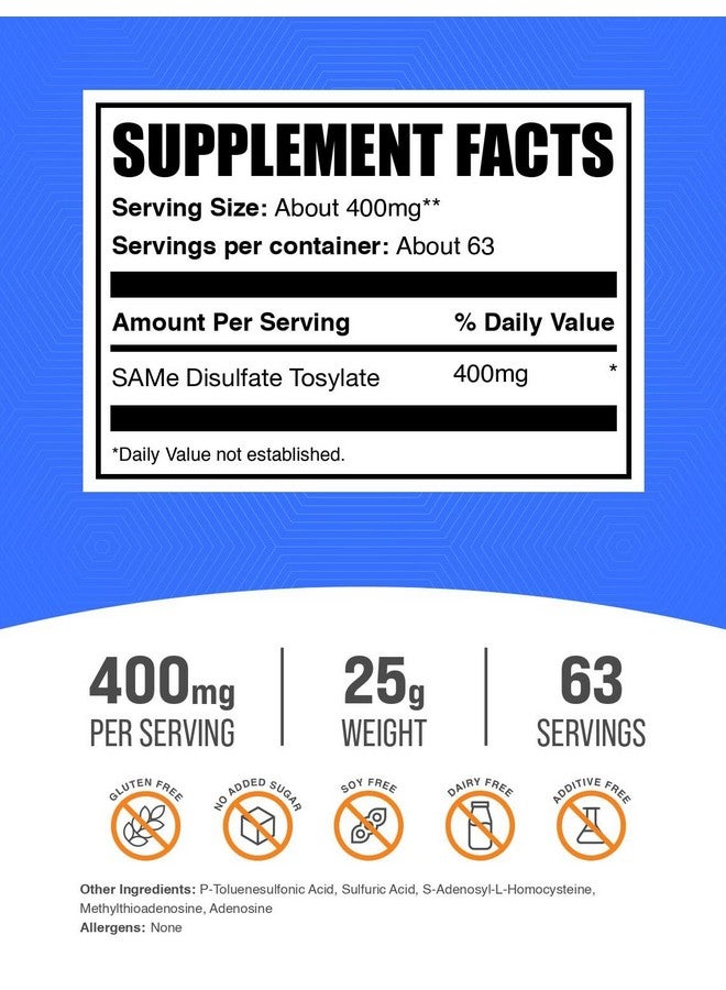 BulkSupplements.com Same Powder - S-Adenosyl-L-Methionine, SAM-e Supplement - for Joint Health, Gluten Free - SAM-e 400mg per Serving, 25g (0.88 oz) (Pack of 1) - Image 2