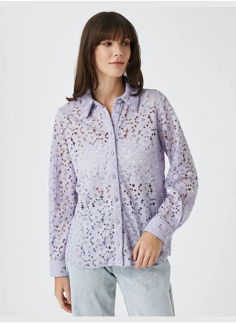 KOTON Floral Brode Long Sleeve shirt
