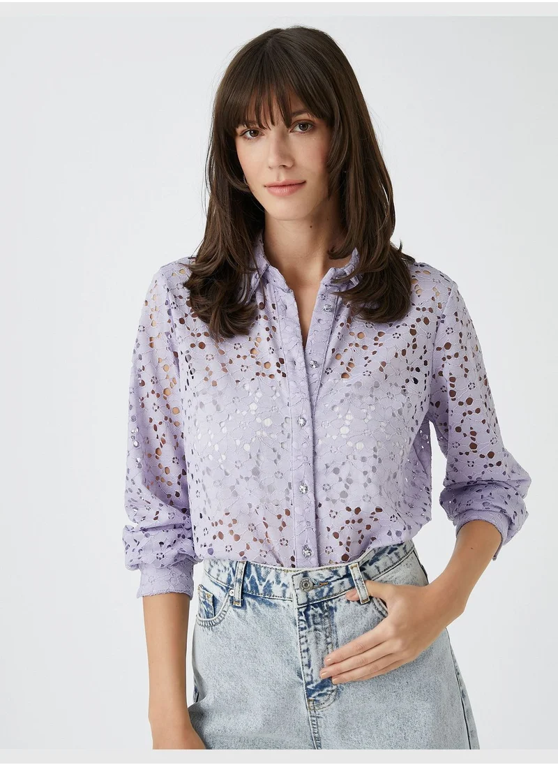 KOTON Floral Brode Long Sleeve shirt