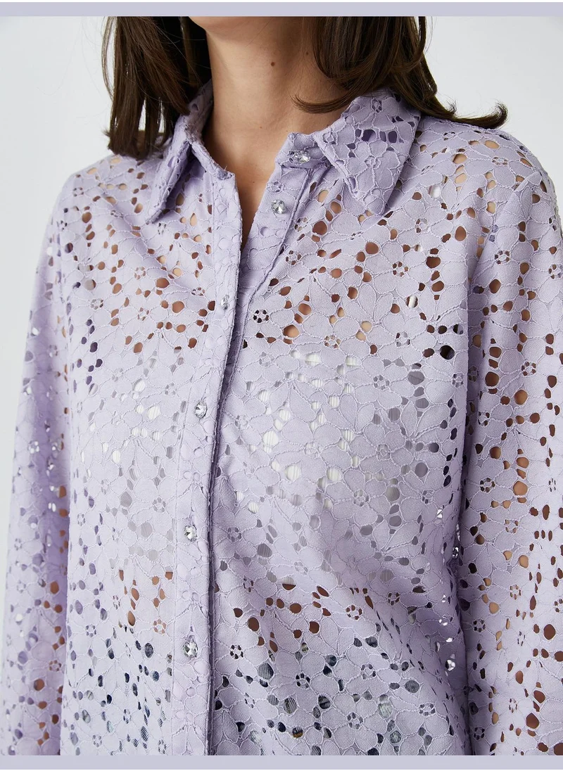 KOTON Floral Brode Long Sleeve shirt