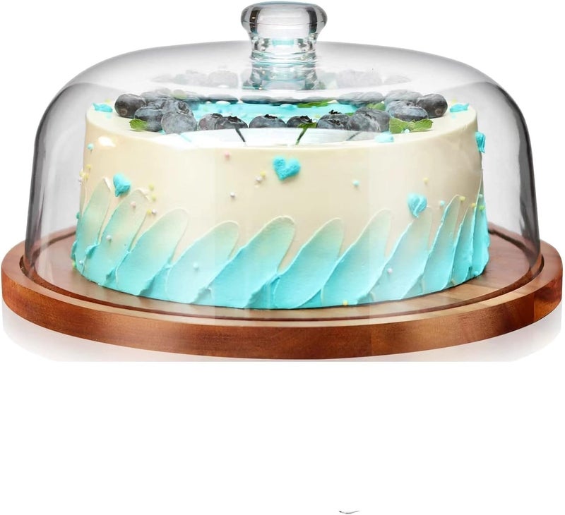 HOMETIC Wooden Cake Stand with Acrylic Dome,Serving Cake Plate with Dome Lid, Dessert and Cupcake Display Stand, Pastry Stand,Round Cake Cutting Holder (11 x 4.5 inch) (Wooden Base) - Image 2