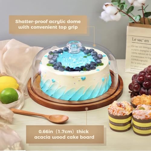 HOMETIC Wooden Cake Stand with Acrylic Dome,Serving Cake Plate with Dome Lid, Dessert and Cupcake Display Stand, Pastry Stand,Round Cake Cutting Holder (11 x 4.5 inch) (Wooden Base) - Image 5