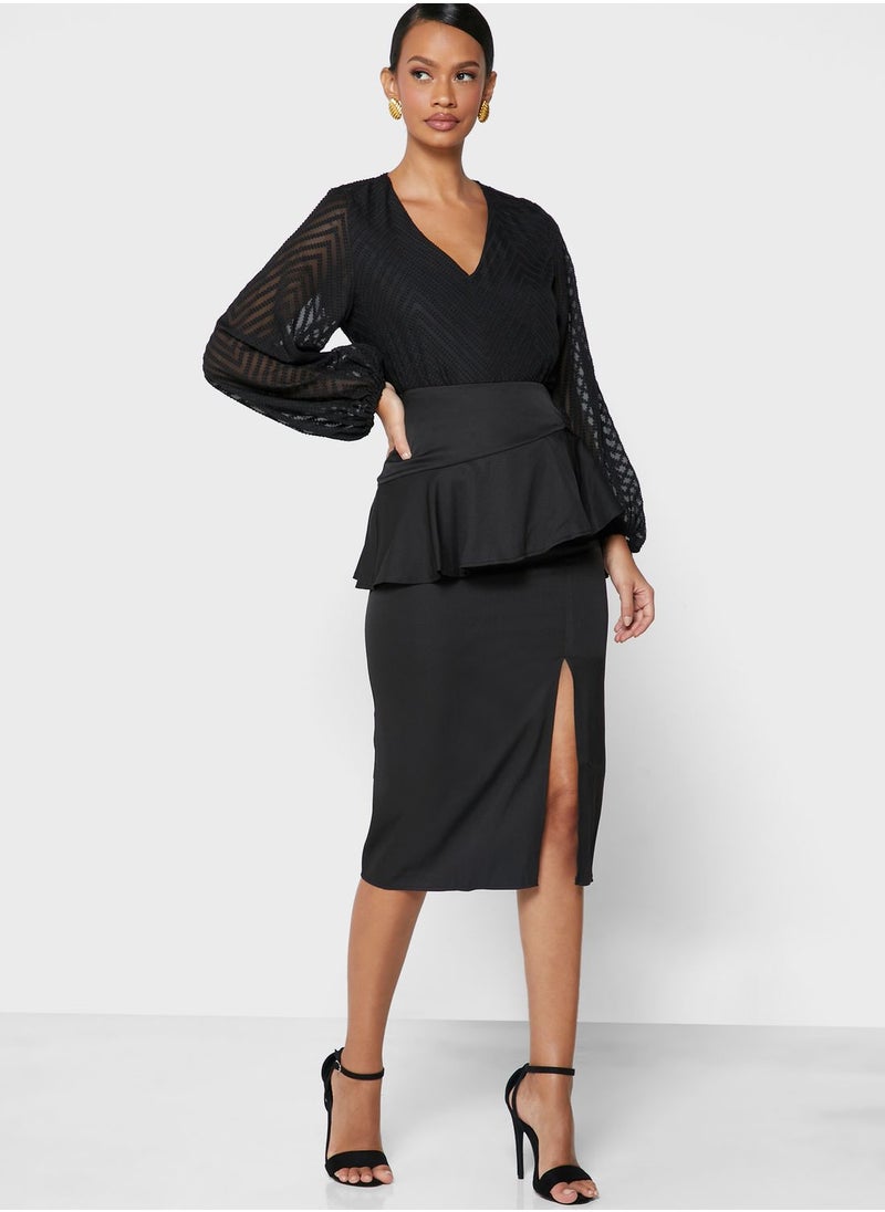 ELLA - Peplum Slit Skirt - Image 1
