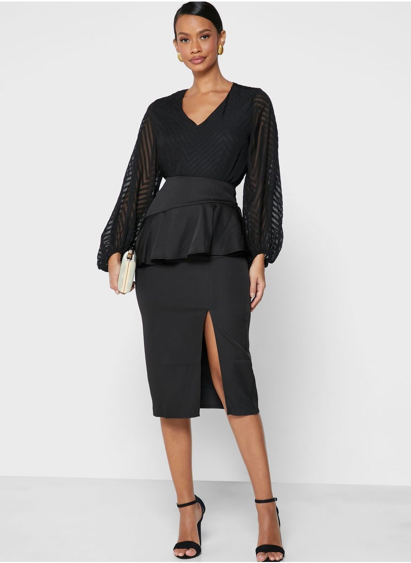 ELLA - Peplum Slit Skirt - Image 1