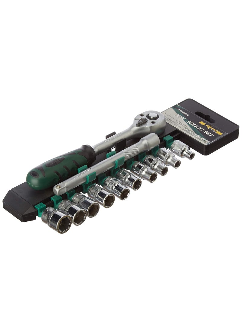Aeroforce Aeroforce Ae M0512 38 Dr Socket Set Silver Green 12Pieces 