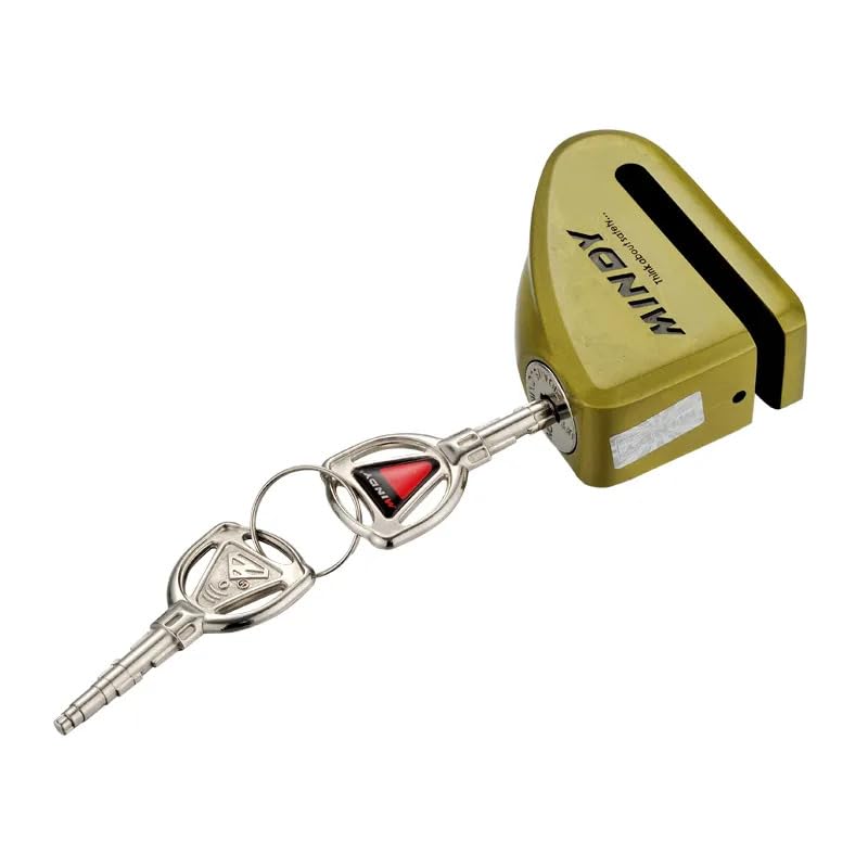 Linist قفل قرص الدراجة المضاد للسرقة من لينست ميني الثقيل - قفل قرص العجلات من سبائك الزنك للدراجات النارية/الدراجات الهوائية - قفل صغير مع مفتاح، مقاوم للماء، مضاد للحفر، مضاد للمنشار، مضاد للفتح، قفل أمان، ذهبي - Image 3