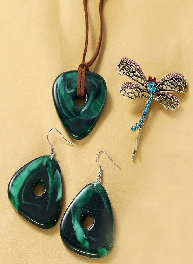 Sheliky 4PCS Halloween Costume Accessories Set Cosplay Dress Up Props Women Stone Necklace/Key Necklace/Dragonfly Hair Clip/Earrings (SET A) - Image 5
