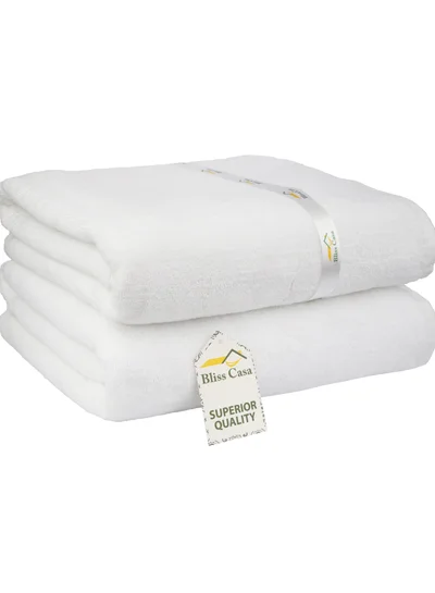 Bliss Casa Bliss Casa Indigo Bath Sheets - 600 GSM Large Bathroom Towels Super Absorbent and Soft Hotel Quality Bathsheets, Ideal for Use in Hotels and Restaurants (White, 90X180 CM - 2PC)