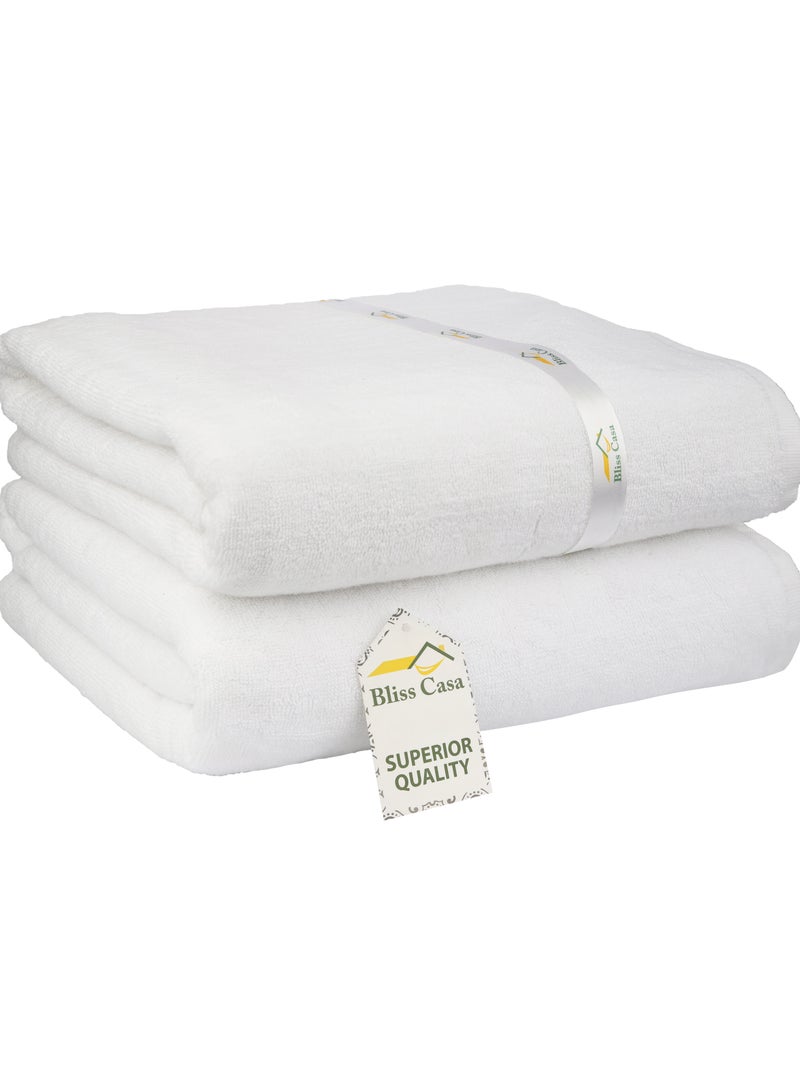 Bliss Casa Bliss Casa Indigo Bath Sheets - 600 GSM Large Bathroom Towels Super Absorbent and Soft Hotel Quality Bathsheets, Ideal for Use in Hotels and Restaurants (White, 90X180 CM - 2PC)  - Image 1
