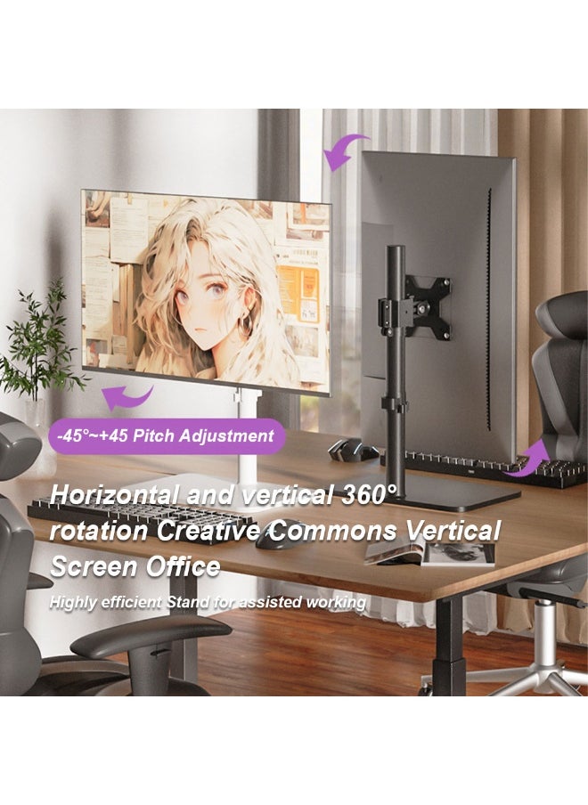 Monitor Desktop Stand with Metal Base for 14-43 inch Monitors,Height Adjustable Single Screen Arm Mount,Up to 15 KG, Adjustable Motion Tilt/Swivel/Rotation, VESA 75/100mm