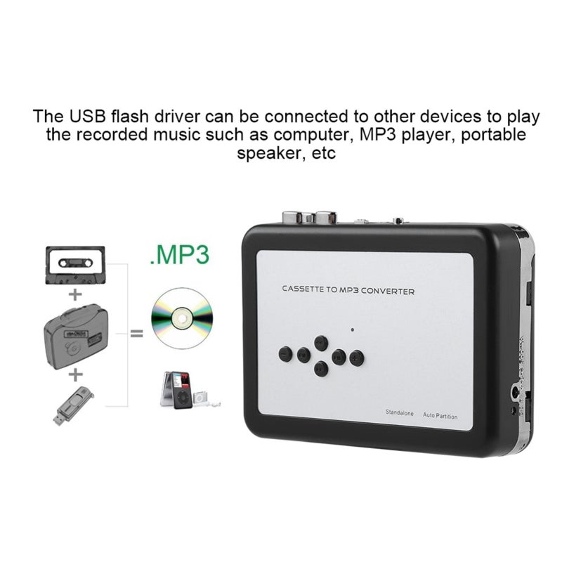 محول كاسيت محمول: يعمل بالطاقة عبر USB، توصيل وتشغيل مباشر - جهاز لالتقاط الصوت من الكاسيت إلى MP3 لنقل الأشرطة القديمة إلى تنسيق رقمي، ومشغل موسيقى منزلي - Image 5
