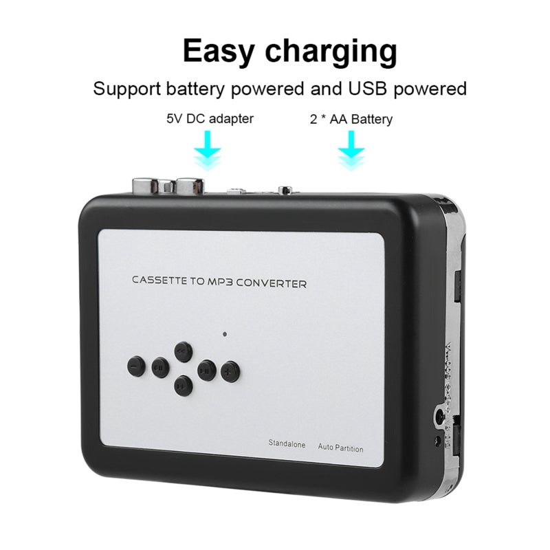محول كاسيت محمول: يعمل بالطاقة عبر USB، توصيل وتشغيل مباشر - جهاز لالتقاط الصوت من الكاسيت إلى MP3 لنقل الأشرطة القديمة إلى تنسيق رقمي، ومشغل موسيقى منزلي - Image 3