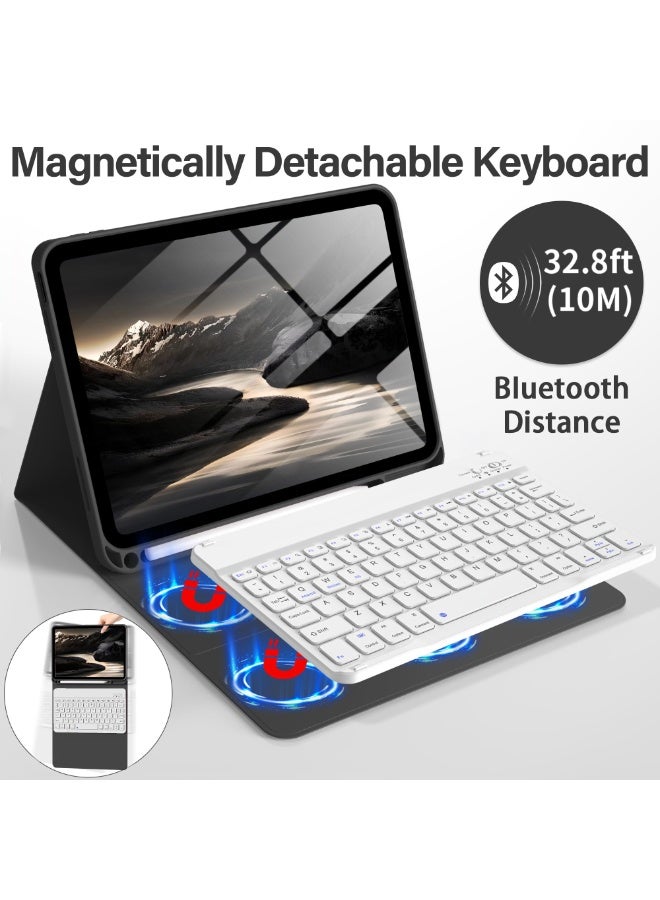 غطاء ولوحة مفاتيح لأيباد الجيل الحادي عشر/العاشر، غطاء ١١ إنش لـ A16 و١٠.٩ إنش لأيباد ١٠ (٢٠٢٥/٢٠٢٢) مع حامل للقلم ولوحة مفاتيح لاسلكية وغطاء ناعم خفيف الوزن بتفعيل/إيقاف تلقائي (أسود) - Image 4