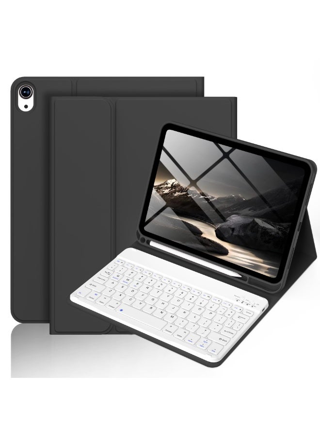 غطاء ولوحة مفاتيح لأيباد الجيل الحادي عشر/العاشر، غطاء ١١ إنش لـ A16 و١٠.٩ إنش لأيباد ١٠ (٢٠٢٥/٢٠٢٢) مع حامل للقلم ولوحة مفاتيح لاسلكية وغطاء ناعم خفيف الوزن بتفعيل/إيقاف تلقائي (أسود) - Image 1