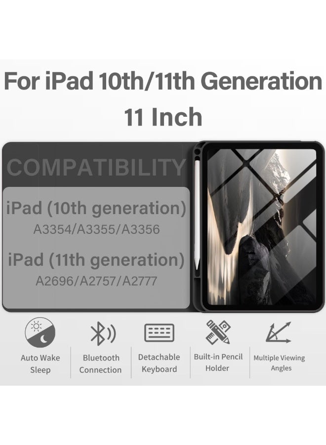 غطاء ولوحة مفاتيح لأيباد الجيل الحادي عشر/العاشر، غطاء ١١ إنش لـ A16 و١٠.٩ إنش لأيباد ١٠ (٢٠٢٥/٢٠٢٢) مع حامل للقلم ولوحة مفاتيح لاسلكية وغطاء ناعم خفيف الوزن بتفعيل/إيقاف تلقائي (أسود) - Image 2