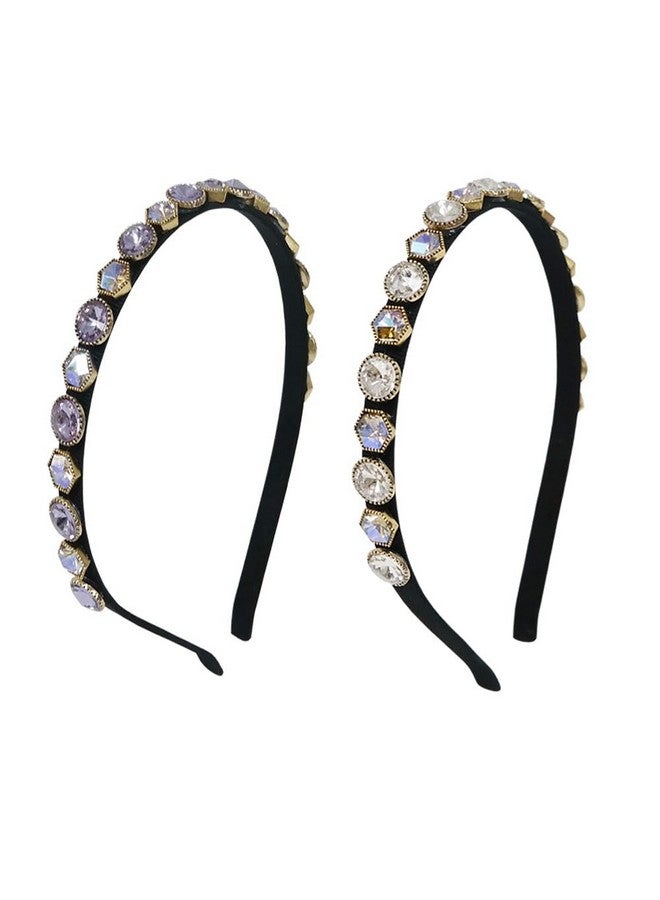 GETACOTA 2 Pcs Rhinestones Headbands For Women Crystal Beaded Thin Hair Hoop Colorful Sparkly Shiny Hair Bands Glitter Fashion Nonslip Hair Accessories For Girl (Cry2P_03) - Image 1