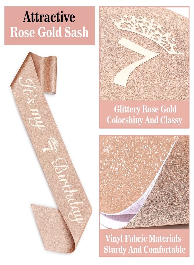 Juesly 7th Birthday Decorations for Girl: Rose Gold Tiara, Sash, Cake Topper & Numeral Candles - Image 5