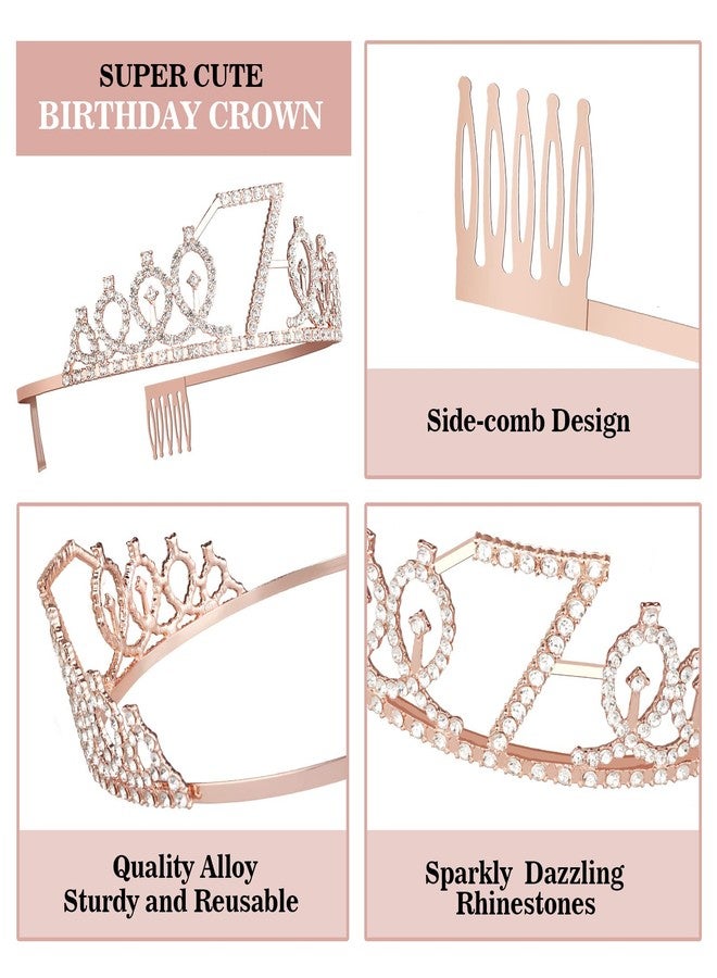Juesly 7th Birthday Decorations for Girl: Rose Gold Tiara, Sash, Cake Topper & Numeral Candles - Image 4
