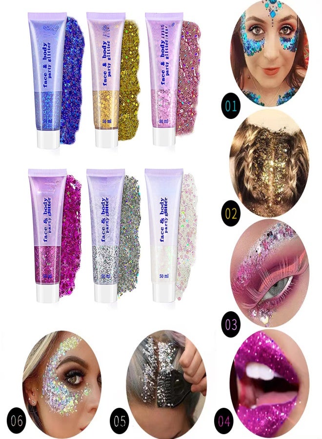 Maykawe Chunky Glitter Gel Glitter Body Gel Festival Glitter Cosmetic Face Hair Nails Makeup Mermaid Sequins Liquid Eyeshadow Long Lasting Sparkling 50 ml (#06 White) - Image 4