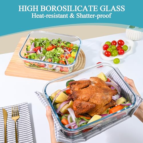 GEHE 9.8 Cup / 78 Oz Large Glass Food Storage Containers with Lids, 2 Pack Glass Meal Prep Containers Set with Airtight Locking Lids - Storing Food, Baking, Leakproof, Freezer, Microwave & Oven Safe - Image 3
