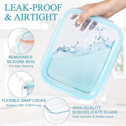 GEHE 9.8 Cup / 78 Oz Large Glass Food Storage Containers with Lids, 2 Pack Glass Meal Prep Containers Set with Airtight Locking Lids - Storing Food, Baking, Leakproof, Freezer, Microwave & Oven Safe - Image 4