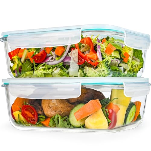 GEHE 9.8 Cup / 78 Oz Large Glass Food Storage Containers with Lids, 2 Pack Glass Meal Prep Containers Set with Airtight Locking Lids - Storing Food, Baking, Leakproof, Freezer, Microwave & Oven Safe - Image 1