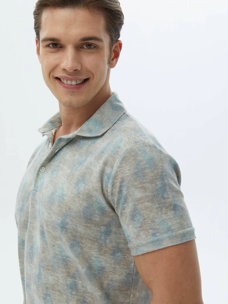كيب Camel Hair Printed Polo Collar Cotton Blend T-Shirt