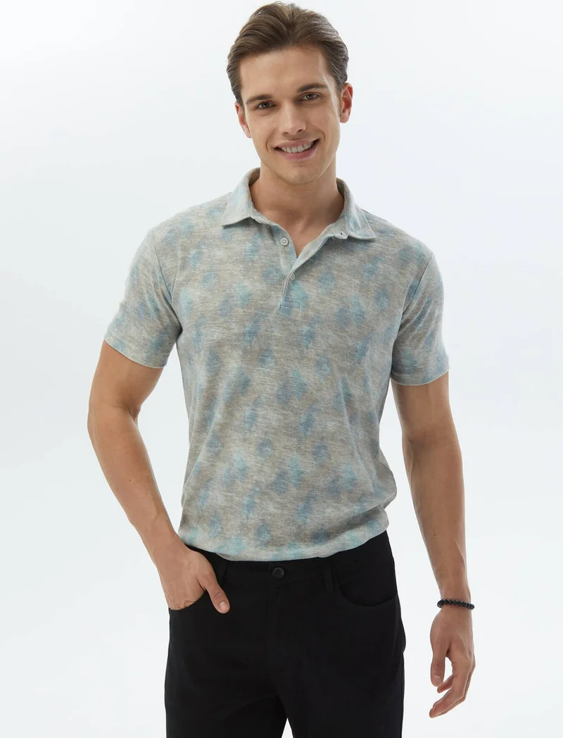 كيب Camel Hair Printed Polo Collar Cotton Blend T-Shirt