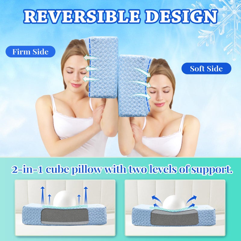 HARBOREST Cooling Cube Pillow - Side Sleeper Pillow for Neck and Shoulder Pain  Memory Foam Pillow Cube Pro with Adjustable Firmness 24""x12""x5""  Blue - Image 4